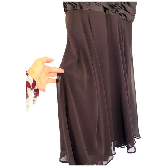Connected Apparel Brown V-Neck Satin Ruched A-Line Cocktail Dress Size 14 - Picture 3 of 12